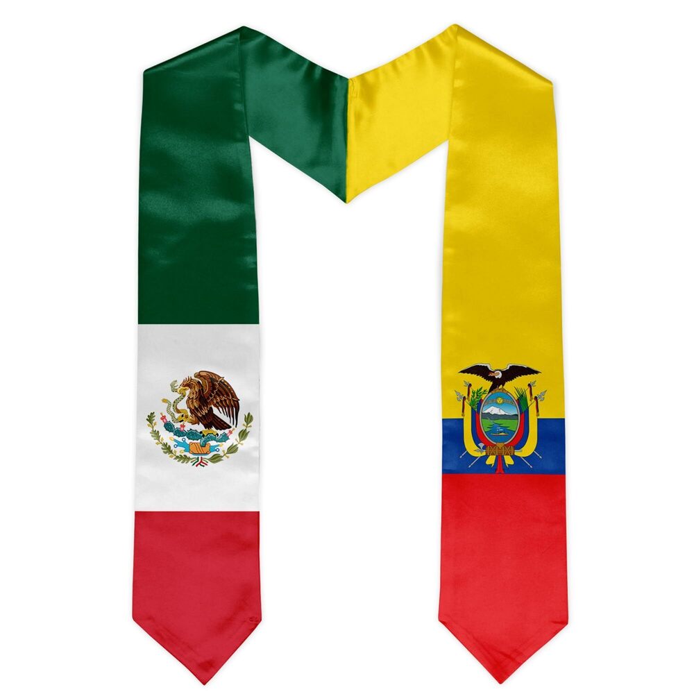 9427 Mexico Ecuador Mixed Flag Graduation Stole Sash Mexican Flag